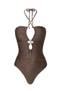 Idalia Bandeau Cut Out Swimsuit - Chocolate