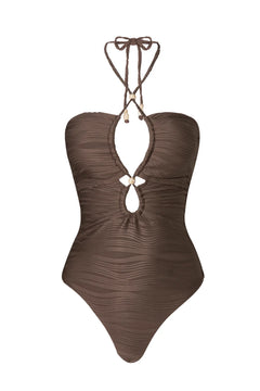Idalia Bandeau Cut Out Swimsuit - Chocolate