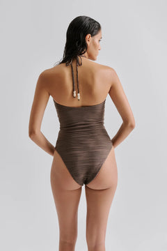 Idalia Bandeau Cut Out Swimsuit - Chocolate