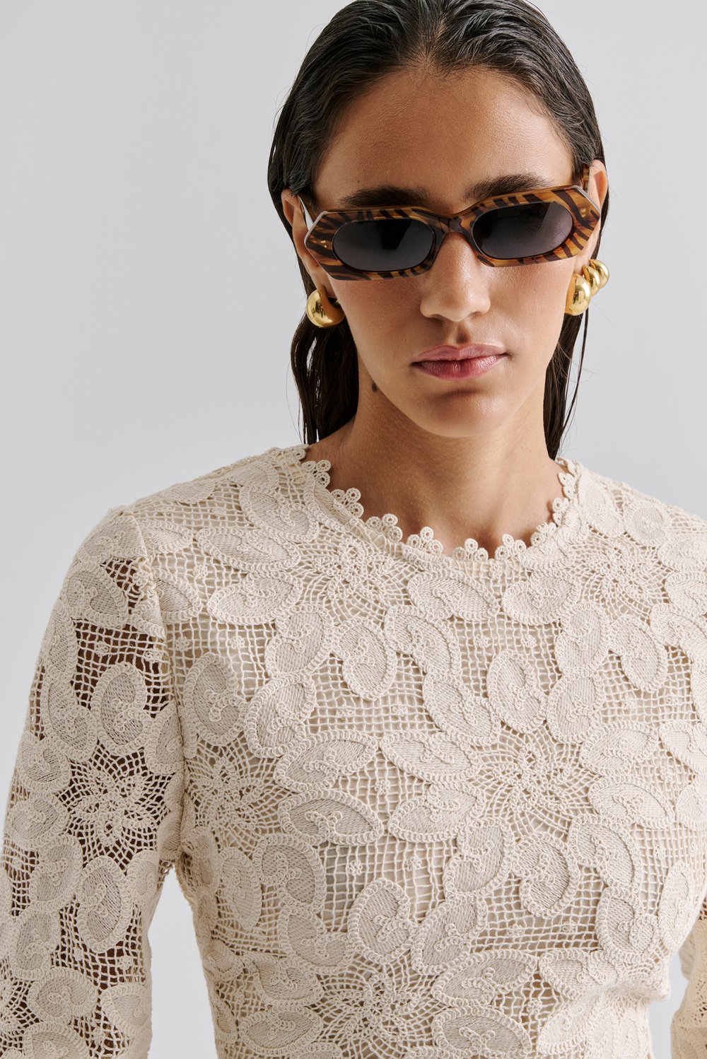 Imani Guipure Lace Mini Dress - Sand