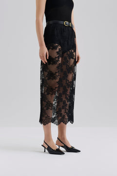 Alice Sheer Lace Midi Skirt - Black
