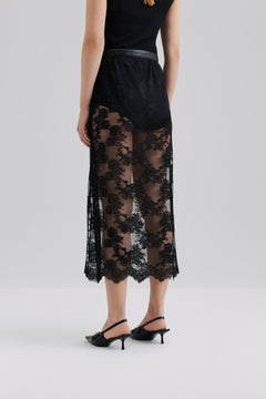 Alice Sheer Lace Midi Skirt - Black