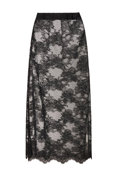 Alice Sheer Lace Midi Skirt - Black