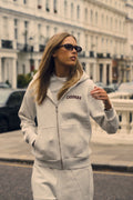 W. Varsity Zip Hoodie - Grey/Burgundy