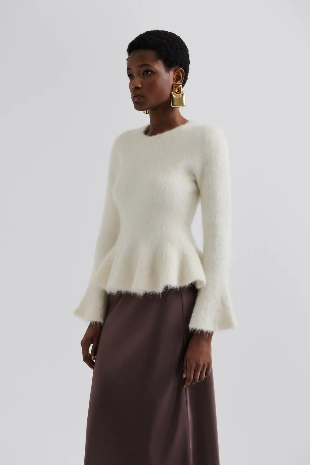 Leandra Alpaca Blend Peplum Top - Vanilla