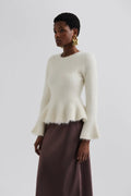 Leandra Alpaca Blend Peplum Top - Vanilla