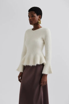 Leandra Alpaca Blend Peplum Top - Vanilla