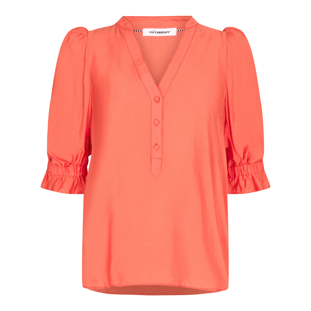 Callum Elastic SS V-Blouse - Pelican