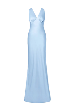 Thelma Open Back Satin Maxi Dress - Dusty Blue
