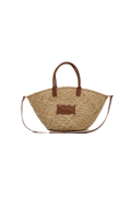 Large Leather Trimmed Monogram Straw Tote - Cognac