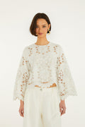 Flowers Richilieur Long Sleeve Blouse - Off-White