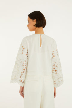 Flowers Richilieur Long Sleeve Blouse - Off-White