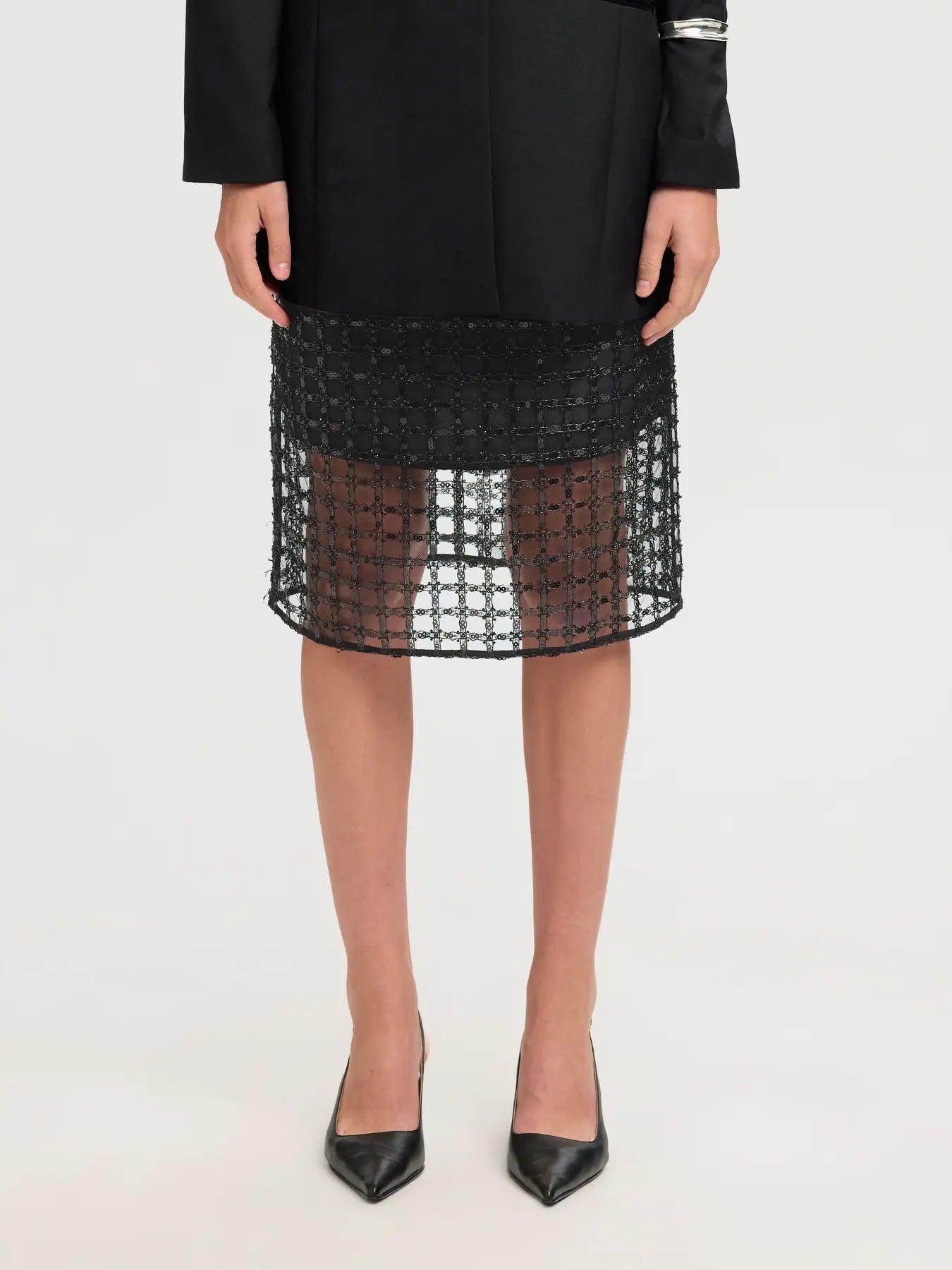 Laren Hw Midi Sequins Skirt B - Black
