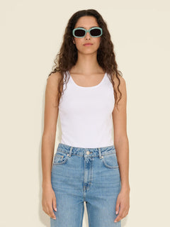 Fitted Rib Singlet - White