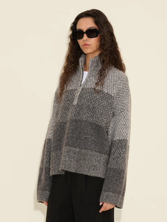 Tine Knit Half Zip - Dark Grey Mix