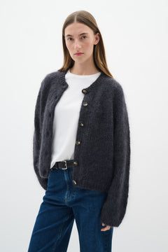 JetraIW Cardigan - Dark Grey Melange