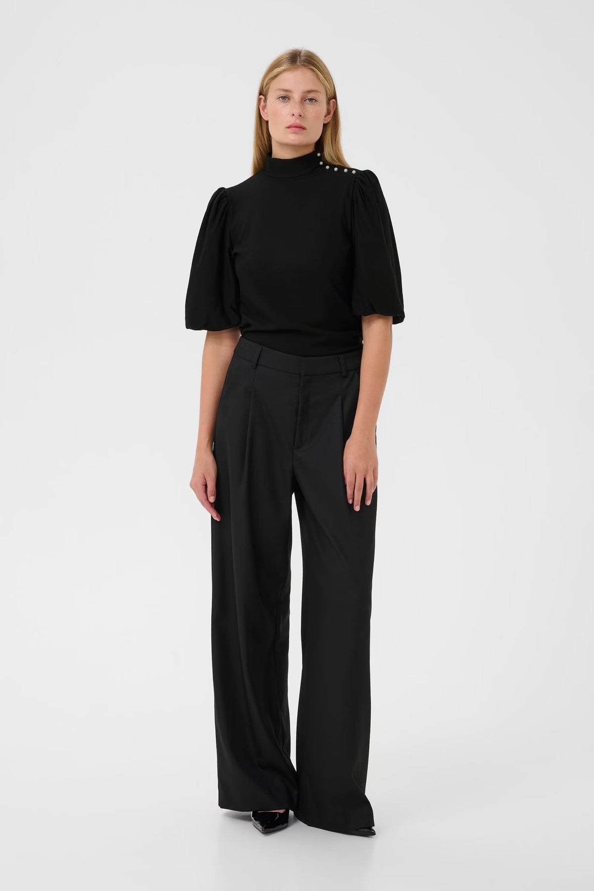 Gzrifa Button Balloon Top - Black