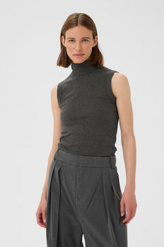 DagnaIW Melange Rollneck Top - Dark Grey Melange