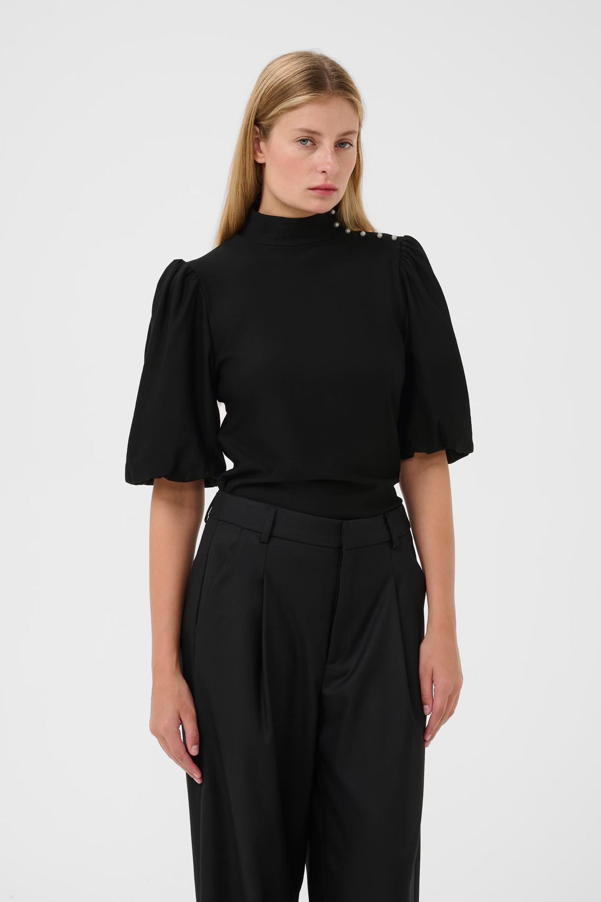 Gzrifa Button Balloon Top - Black