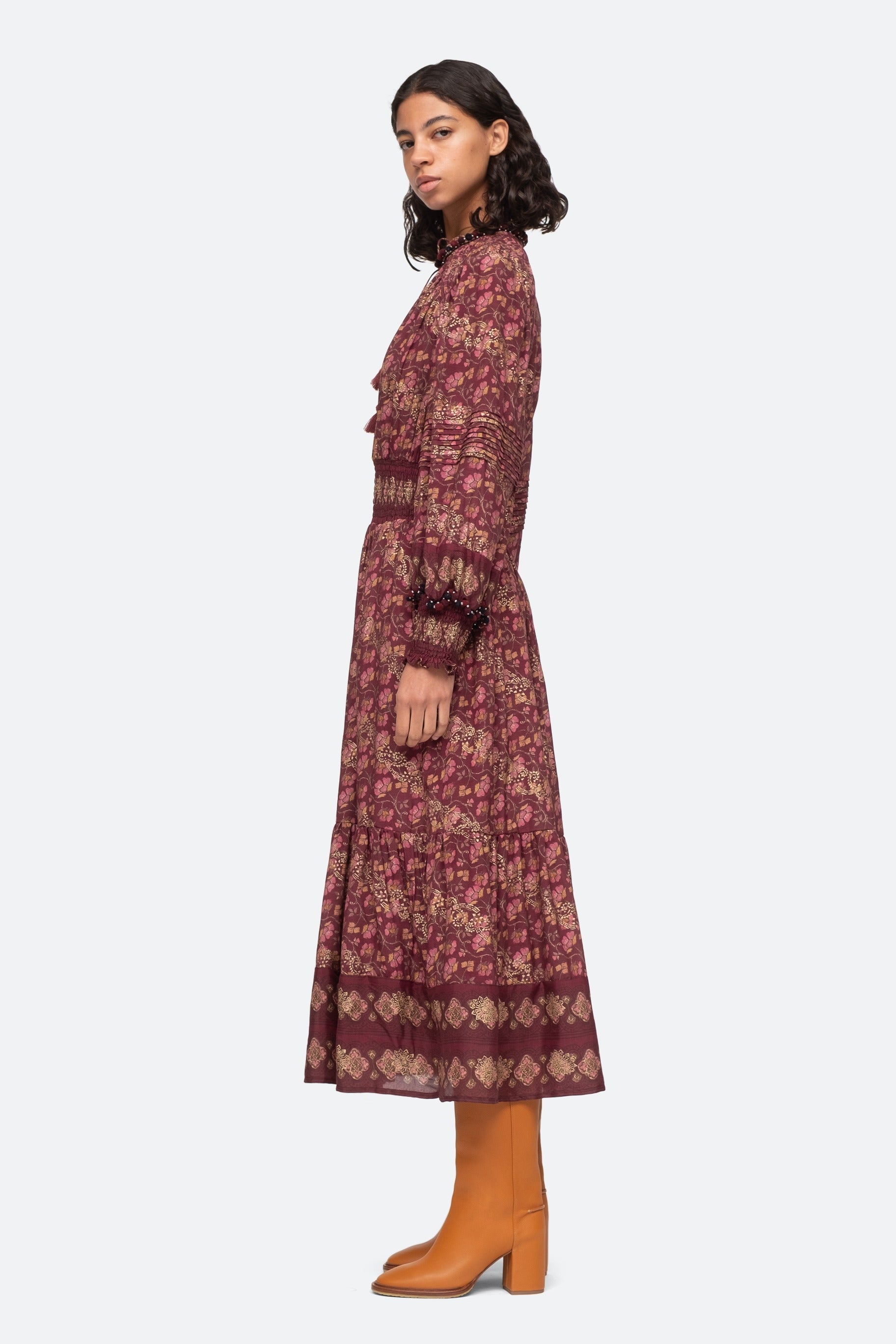 Giulia Print L/Slv Dress - Marron