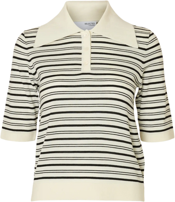 Thea 2/4 Knit Merino Collar Neck - Snow White Black