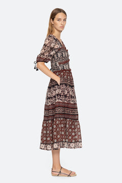 Danae Print Puff Slv Smocked Dress - Red