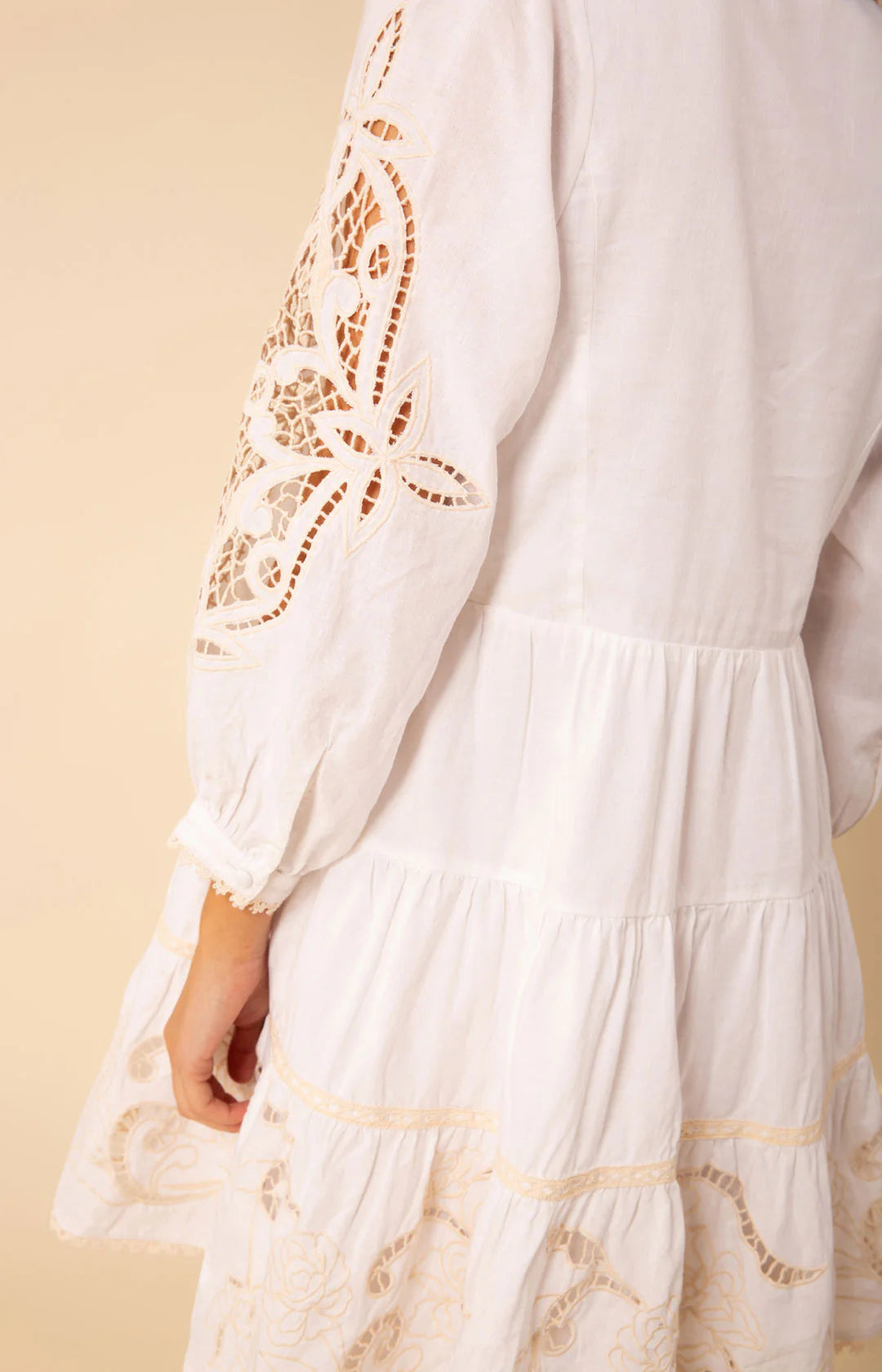 Aubree Dress W Embrodery - Ivory