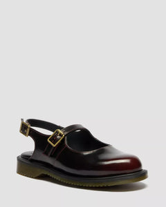 Madaline Mary Jane Rub Off Leather Sling Back Shoes - Cherry Red Arcadia