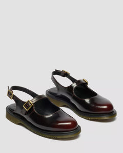 Madaline Mary Jane Rub Off Leather Sling Back Shoes - Cherry Red Arcadia