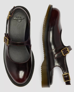Madaline Mary Jane Rub Off Leather Sling Back Shoes - Cherry Red Arcadia
