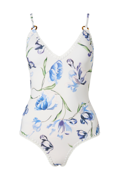 Nila V-Neck Crochet Trimmed Swimsuit - Tulip Blue
