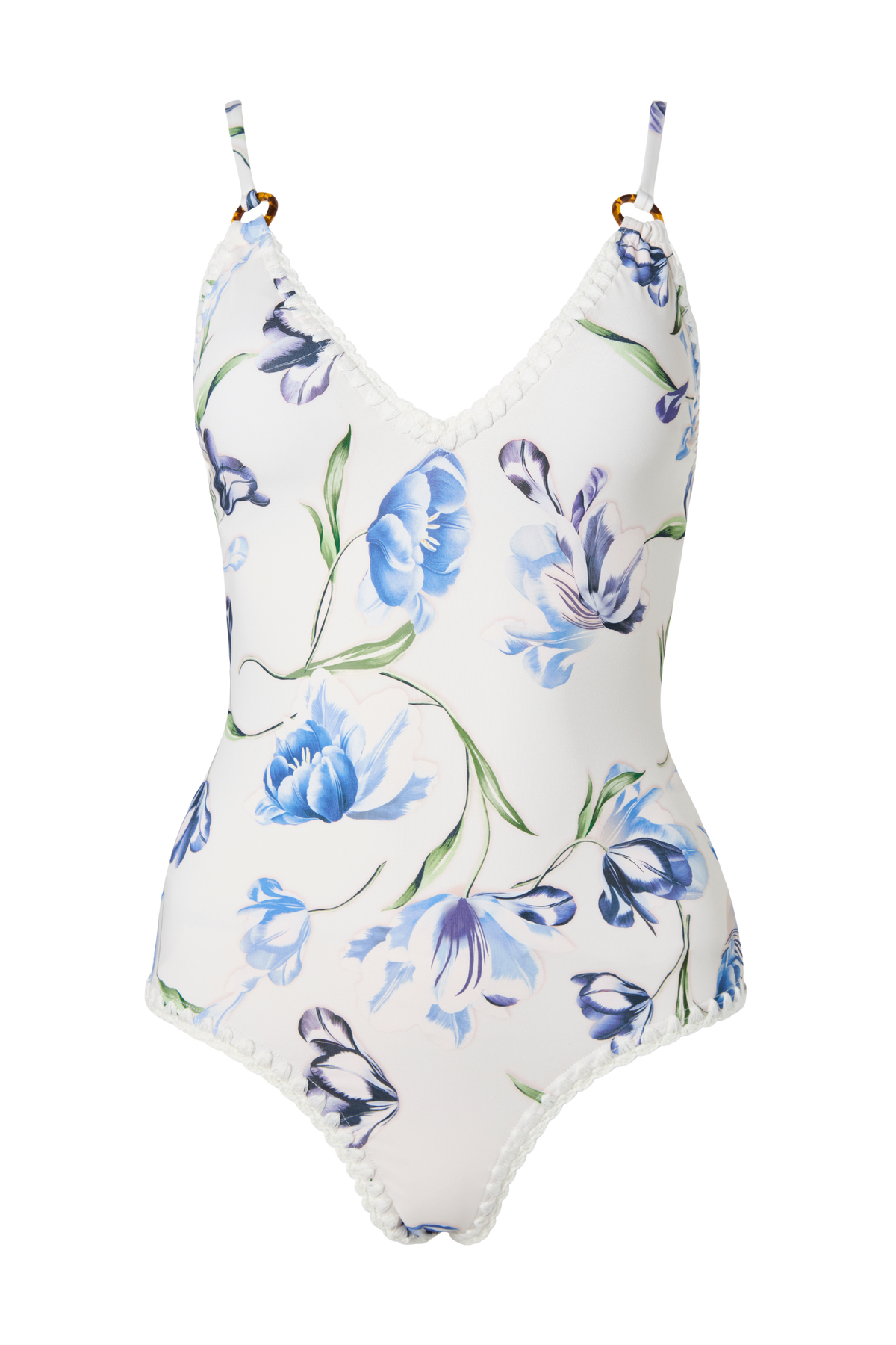 Nila V-Neck Crochet Trimmed Swimsuit - Tulip Blue