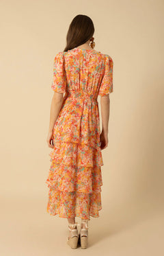 Lainey Dress W Tiered Skirt - Orange