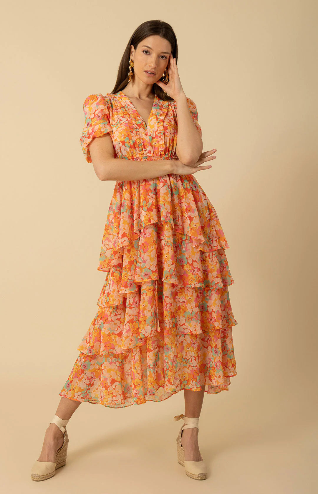 Lainey Dress W Tiered Skirt - Orange
