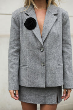 Mya Herringbone Blazer - Light Grey