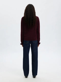 Lulu Ls Knit Frill Cuff O-Neck Noos - Fig