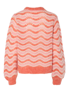 Yasemani Ls Knit Pullover S. - Hot Coral Tickled Pink + Birch