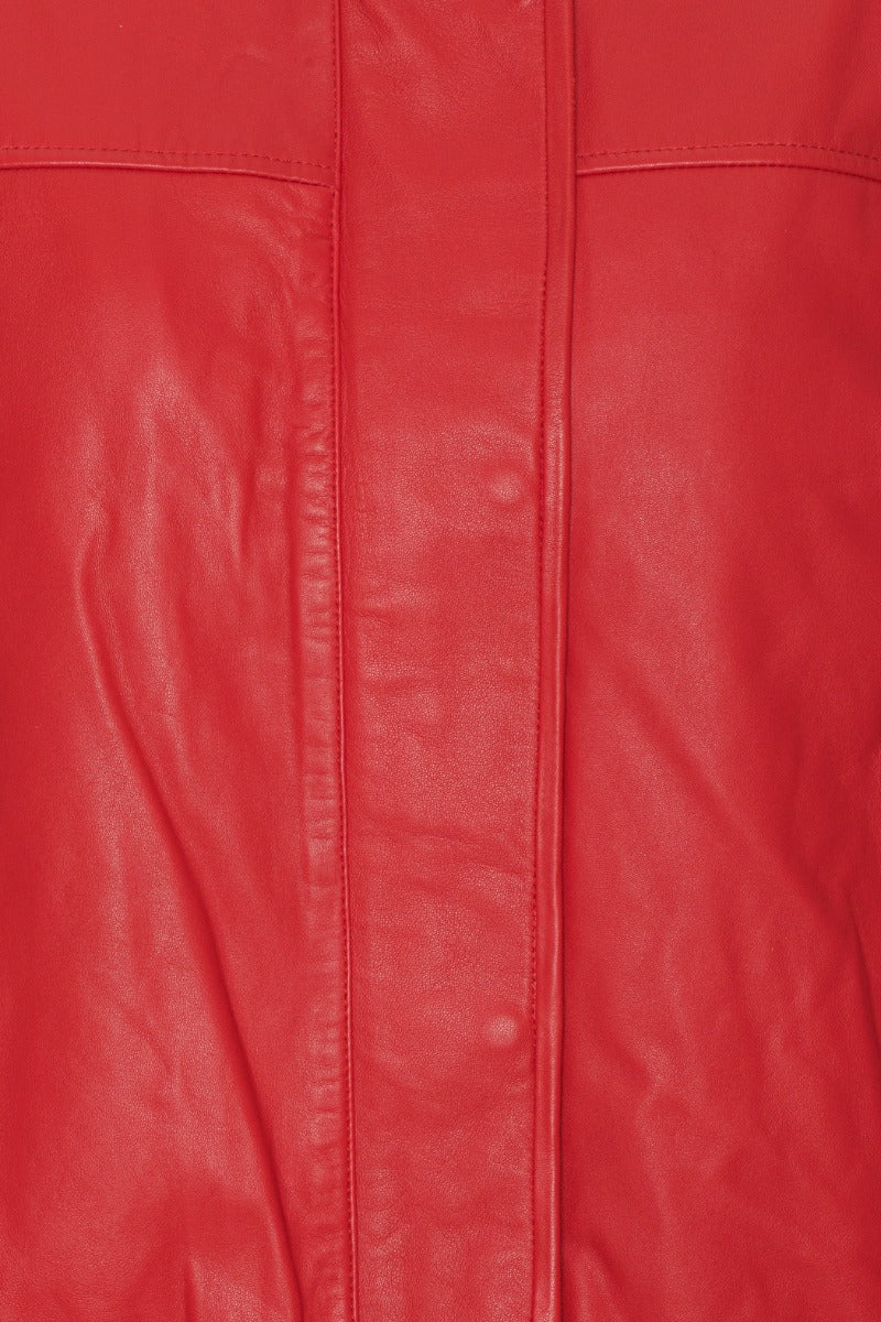 Leather Bomber Jacket - Chinese Red