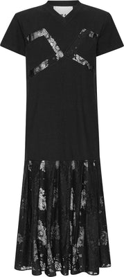 Lace Mix Pleat Dress - Black