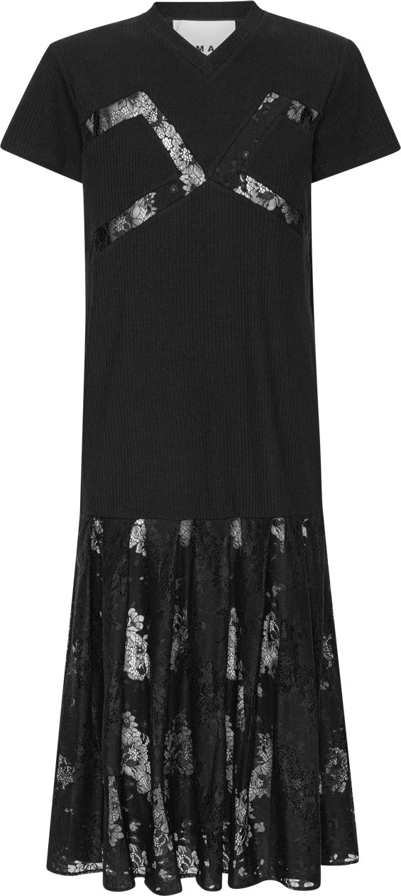 Lace Mix Pleat Dress - Black
