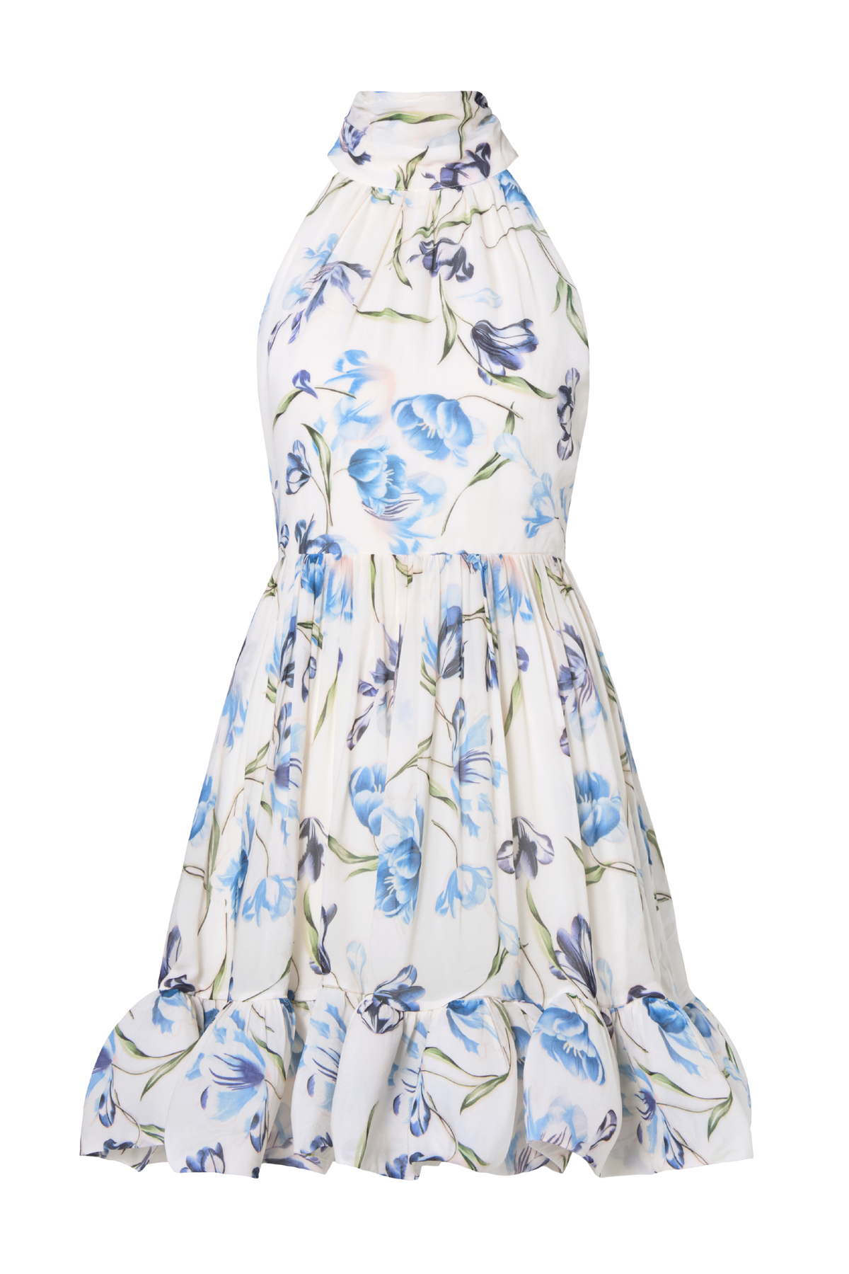 Fern Halterneck Ruffled Mini Dress - Tulip Blue