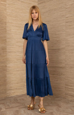 Angie Solid Dress Long - Indigo