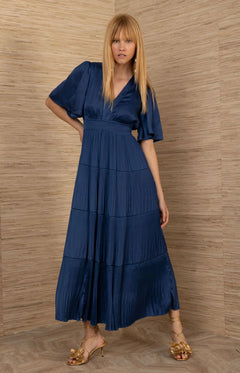 Angie Solid Dress Long - Indigo
