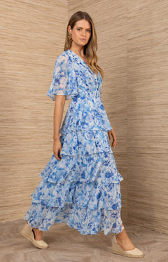 Kallie Dress W Tiered Skirt - Blue