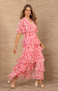 Kallie Dress W Tiered Skirt - Pink