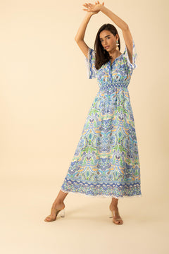Katelyn Linen Dress Long - Blue