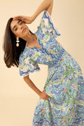 Katelyn Linen Dress Long - Blue