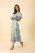 Katelyn Linen Dress Long - Blue