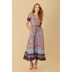 Aubrie Silk/Linen Longdress - Navy