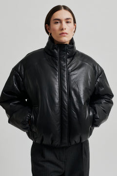 Harlow Leather Bomber Jacket - Black